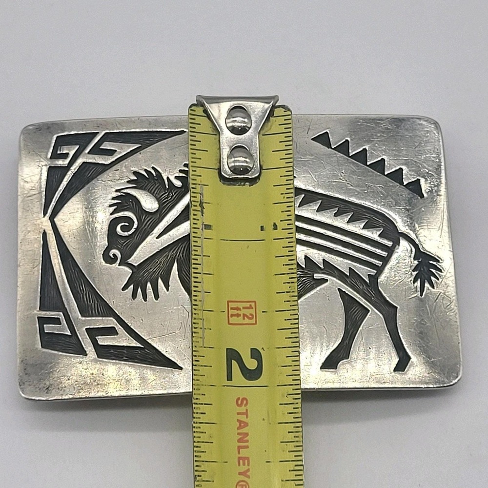 Navajo Artist Montano Gibbson "GIBB" Sterling Silver Etched Buffalo Belt Buckle - Picture 15 of 16